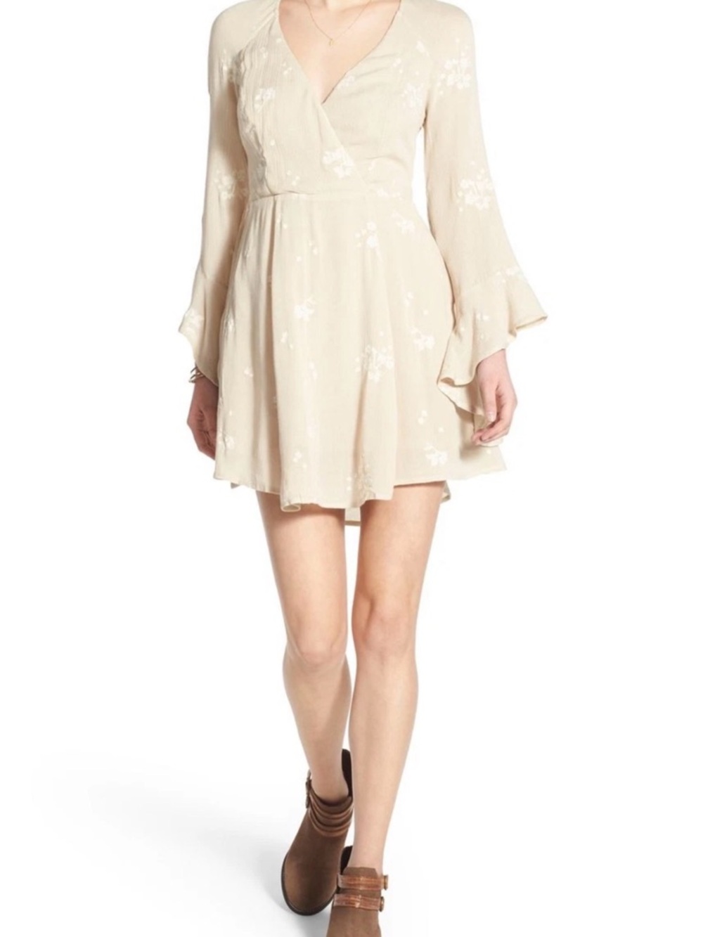Free People Beige Floral Tunic Dress Lightweight Boho Women’s Size Medium - Picture 3 of 16